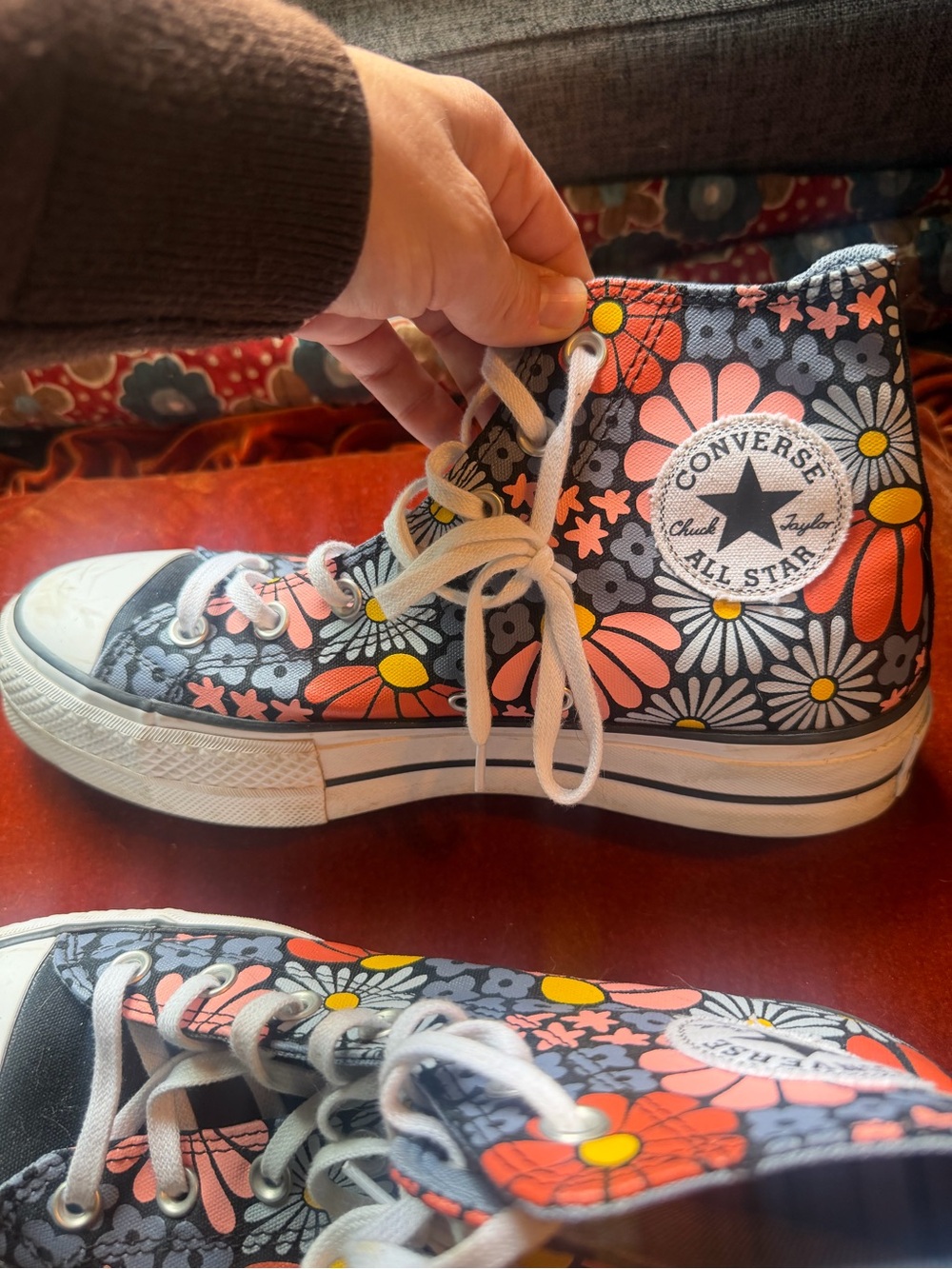 Converse Floral High-Top Sneakers - Pink, Orange & Black - Picture 4 of 5